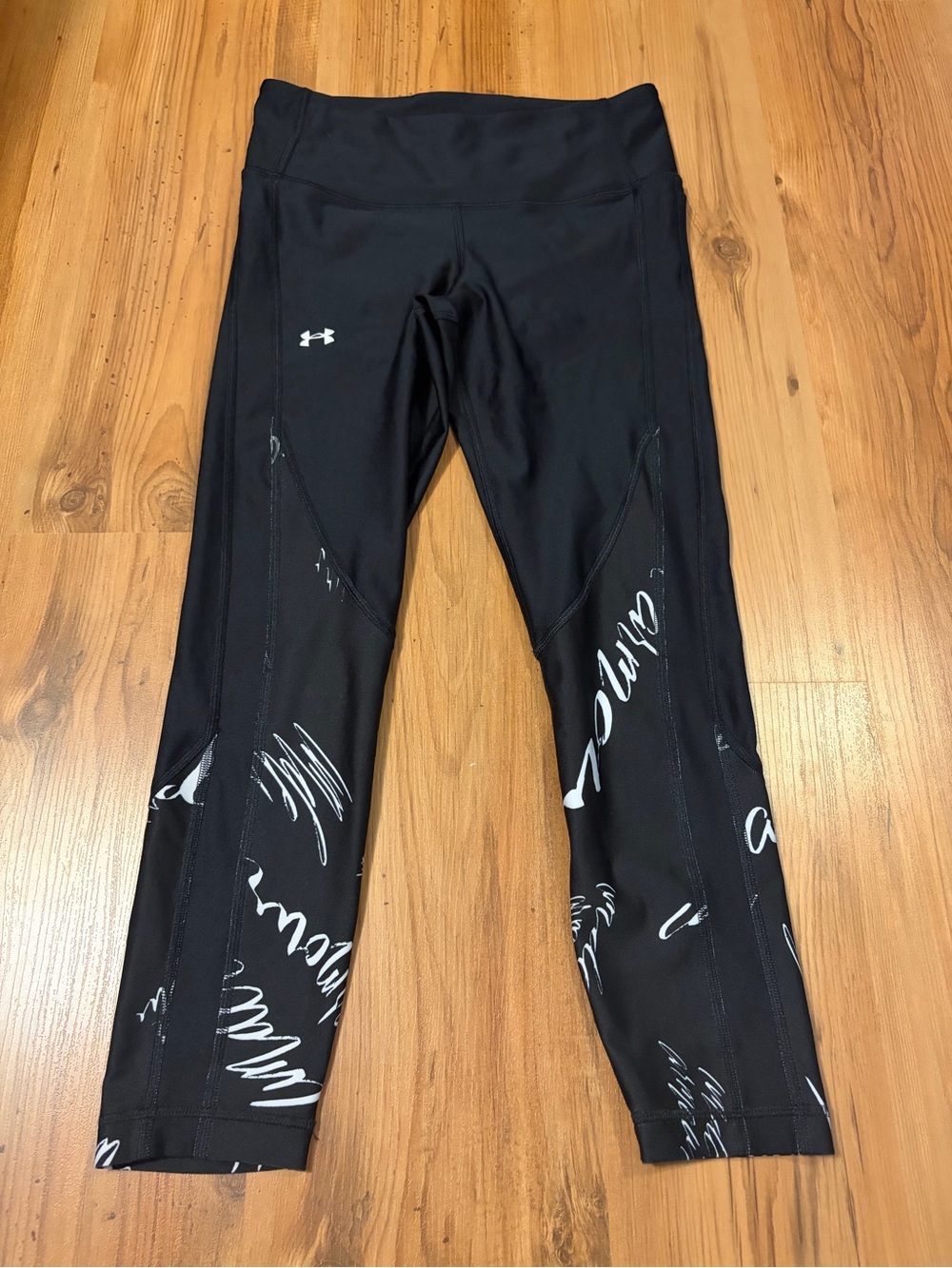 Under Armour Black Capri Leggings with White Script Accents